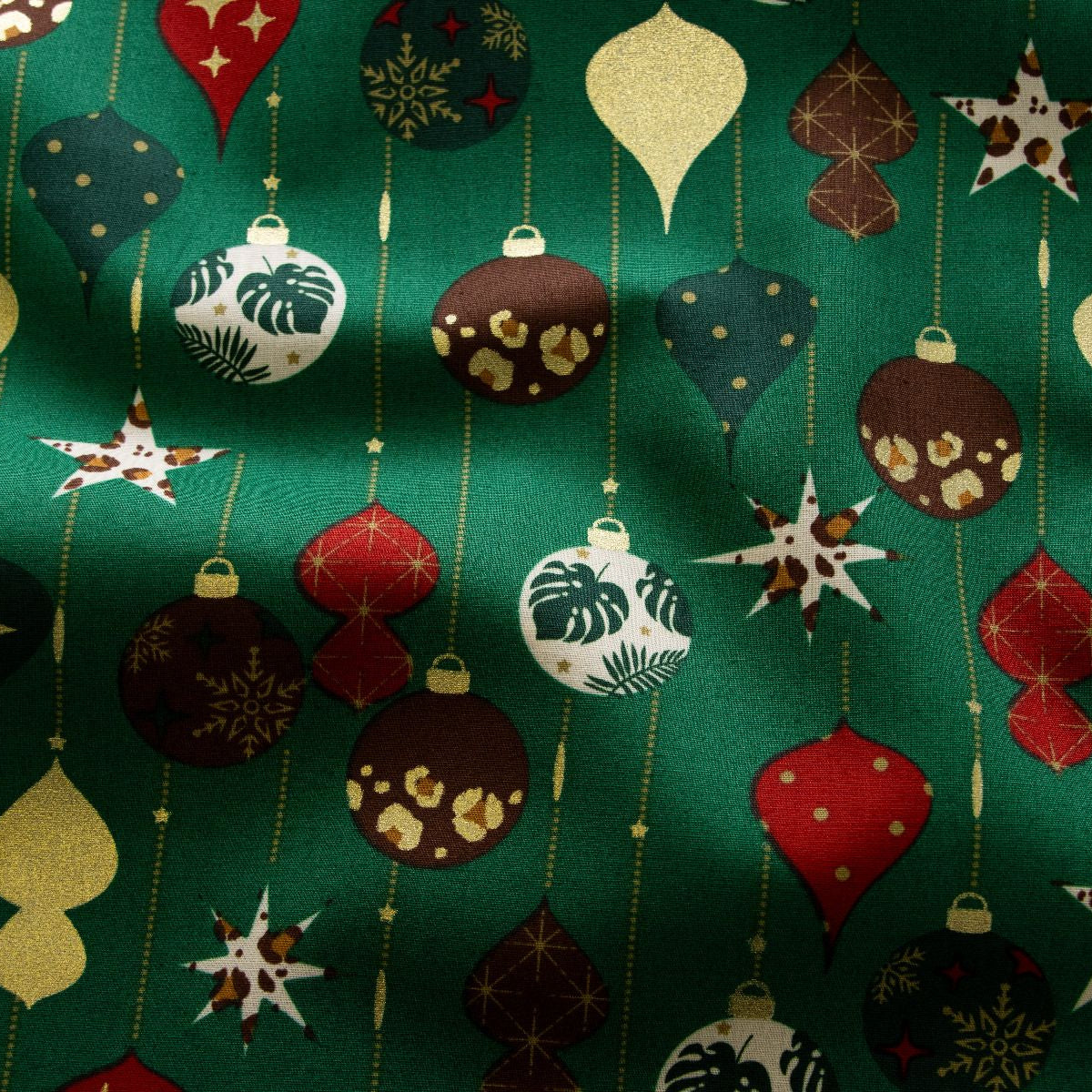 Webware Popeline Baumwolle mit Foliendruck - Christbaumkugeln Mustermix