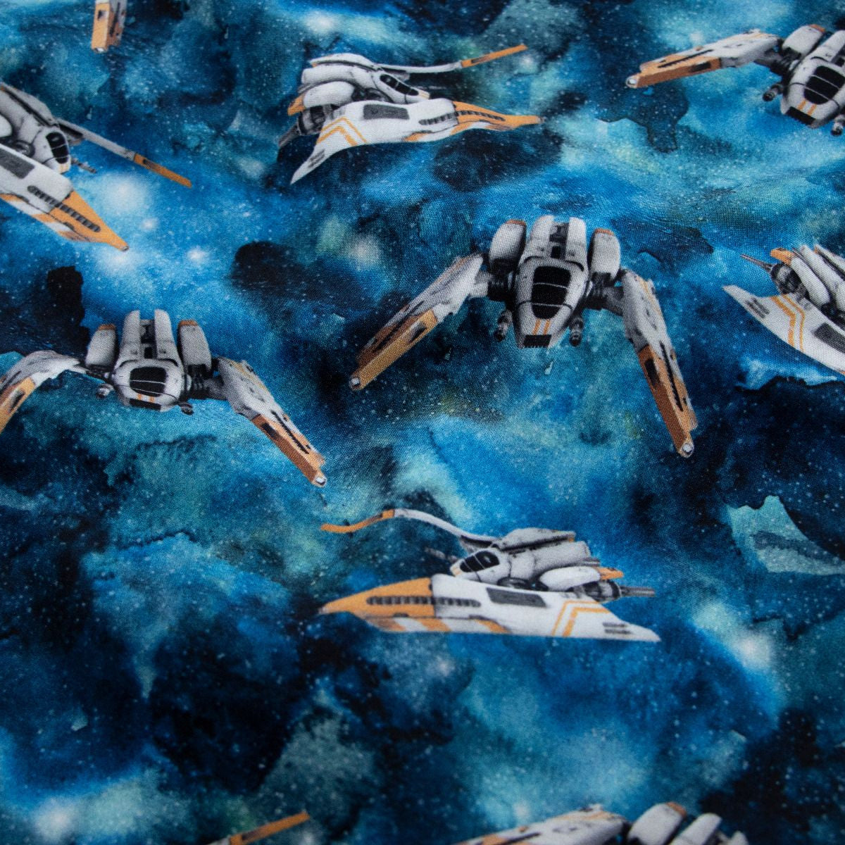 Jackenstoff Softshell - Raumschiffe - blau