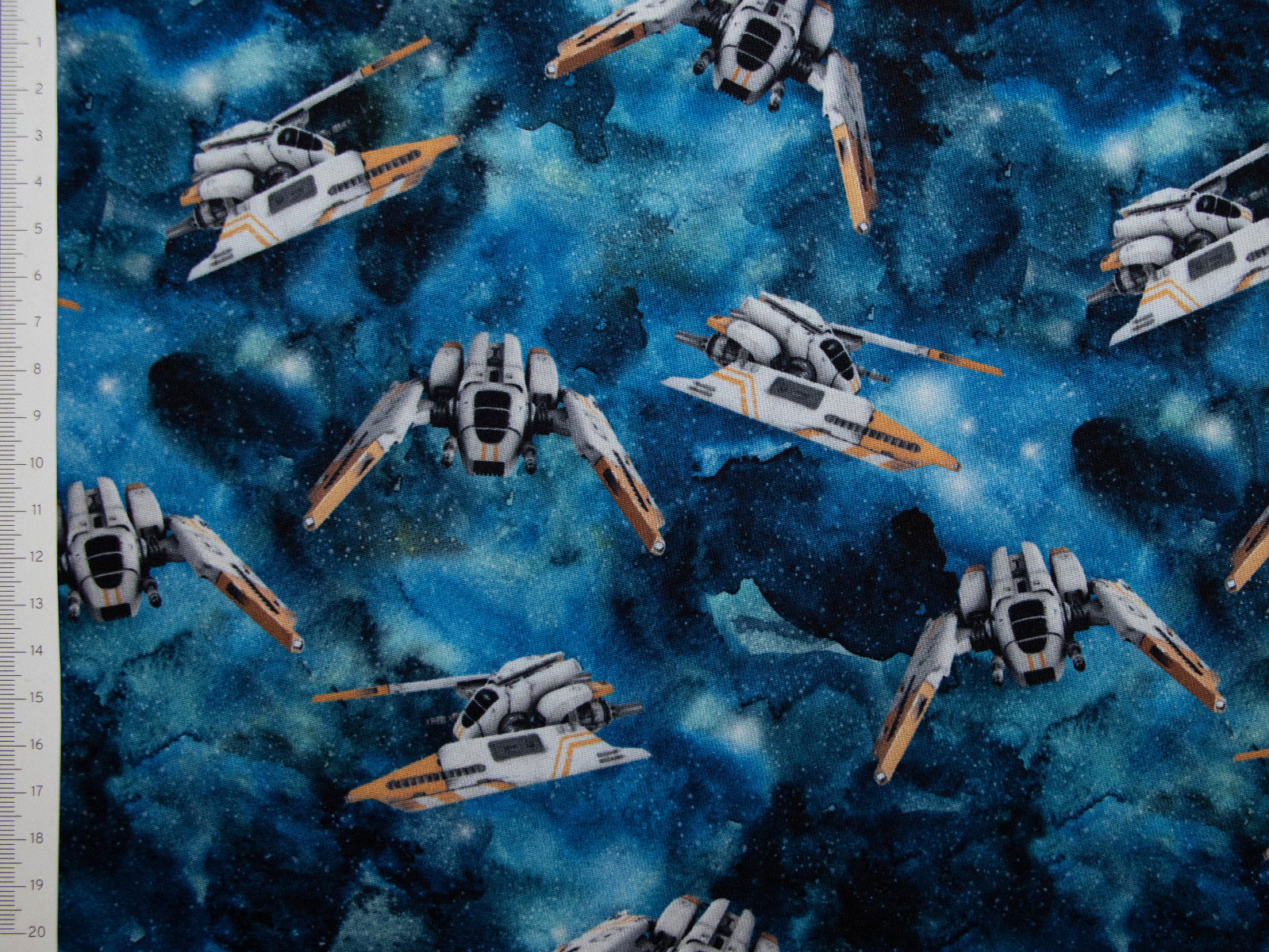 Jackenstoff Softshell - Raumschiffe - blau