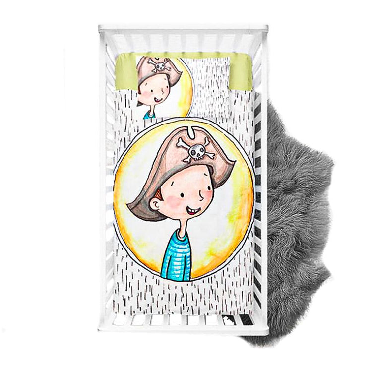 Webware Baumwolle PANEL 75 cm x 100 cm - Piratenjunge - weiß