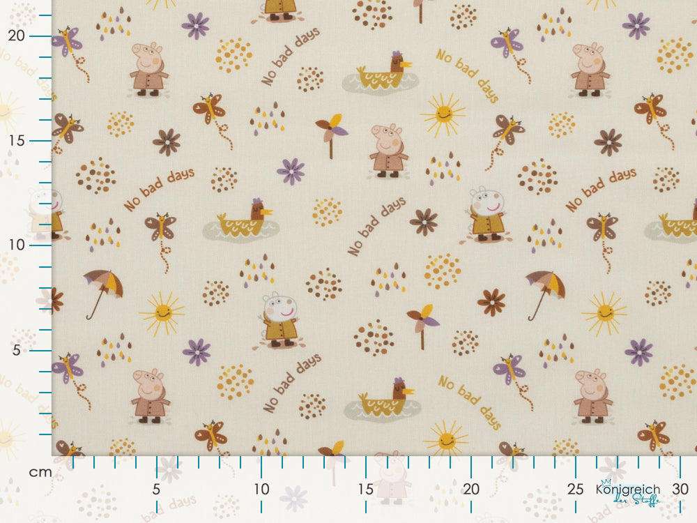 Webware Baumwolle Popeline Digitaldruck Peppa Pig - No bade days - creme