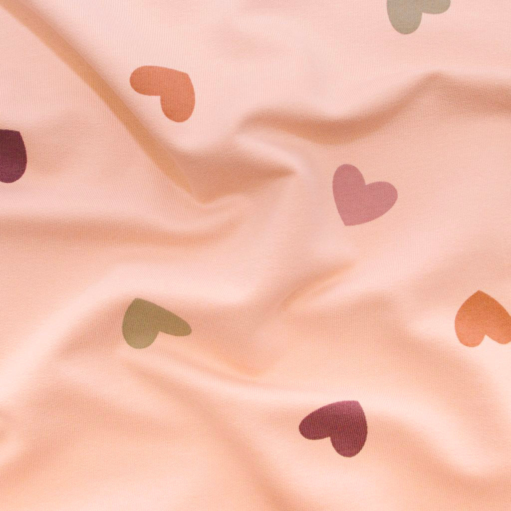 💛Sweat French Terry Stoff Digitaldruck - Bunten Herzen - Helles Pink