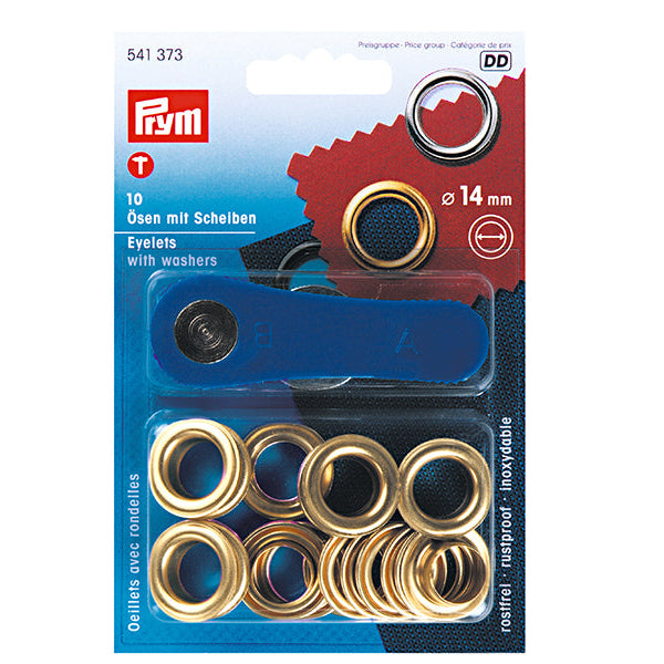 Prym Ösen mit Scheiben 14mm 10 Stück - gold