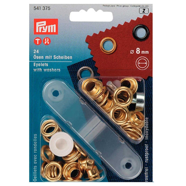 Prym Ösen mit Scheiben 8mm 24 Stück - gold