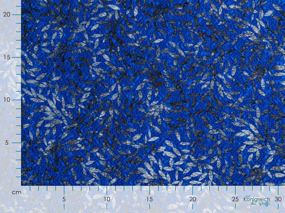 Strickstoff mit Foliendruck und Pailletten - Zweige - kobaltlblau