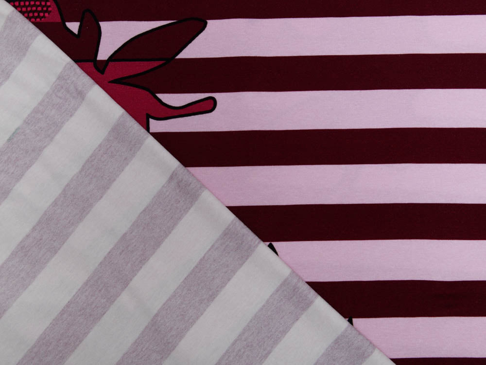 Jersey Viskose PANEL ca. 80 cm x 160 cm - Blumen auf Streifen - rosa