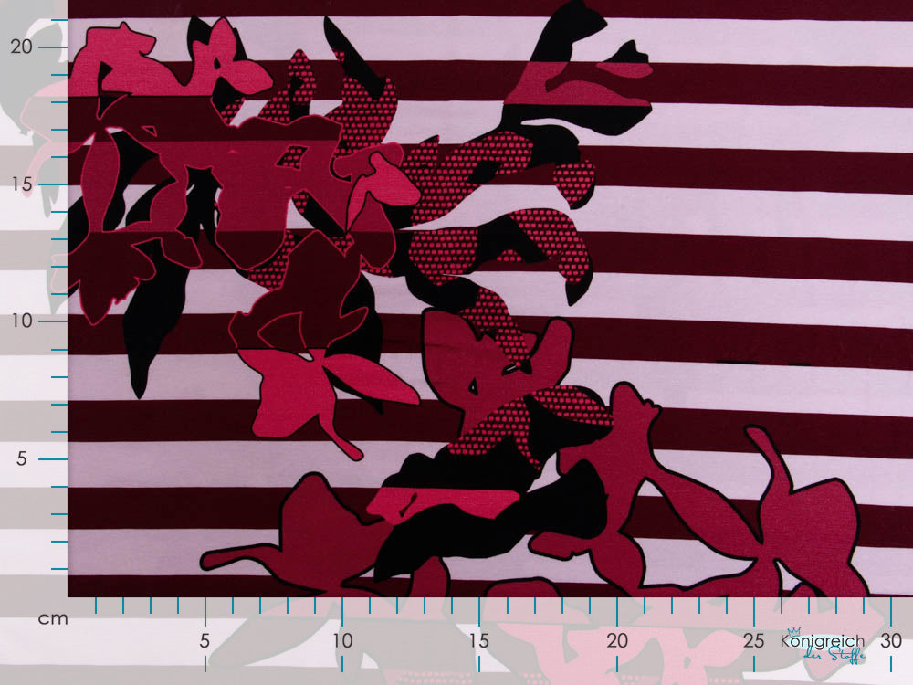 Jersey Viskose PANEL ca. 80 cm x 160 cm - Blumen auf Streifen - rosa