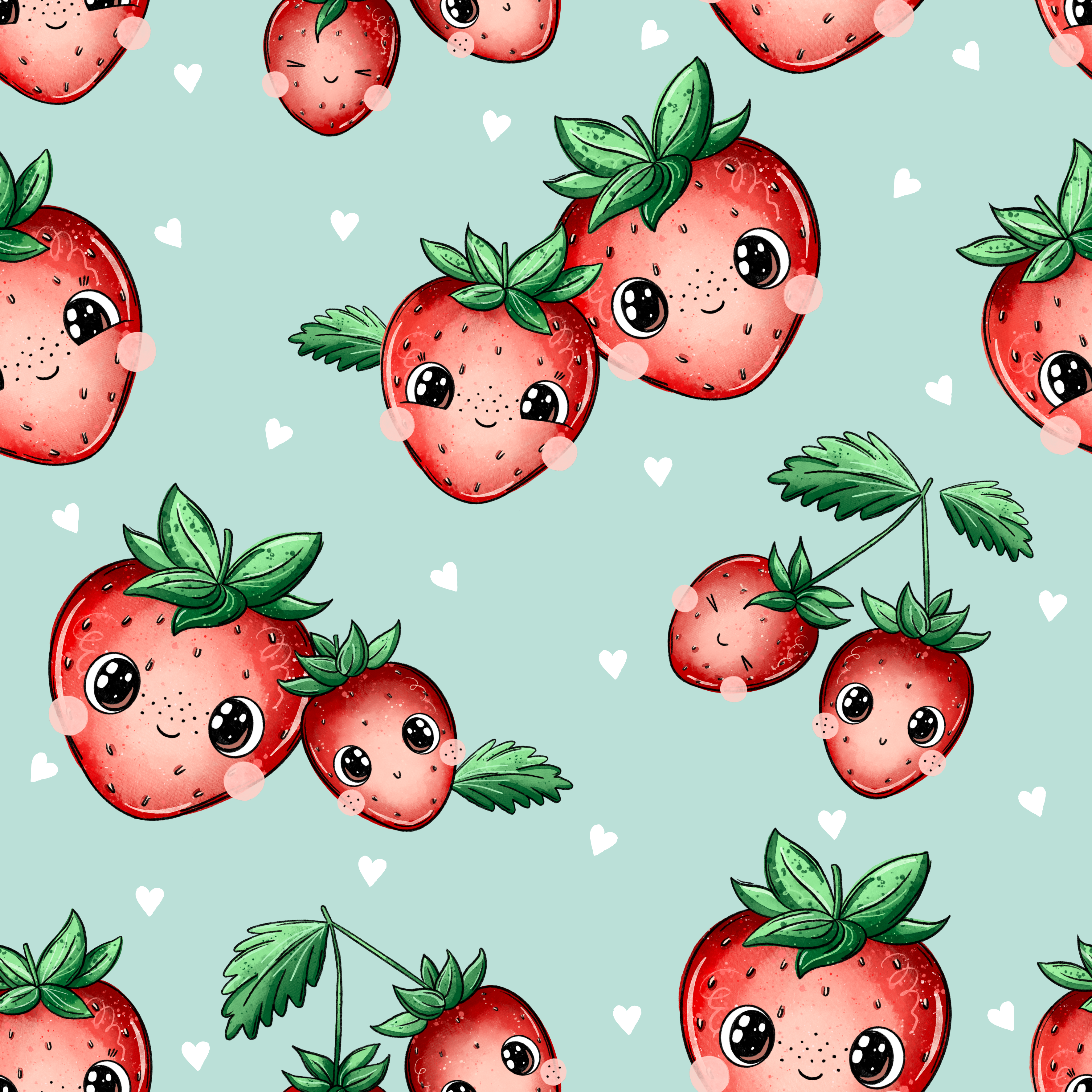 Eigenproduktion Ripp-Jersey Erdbeeren Katzengold-Design - mint