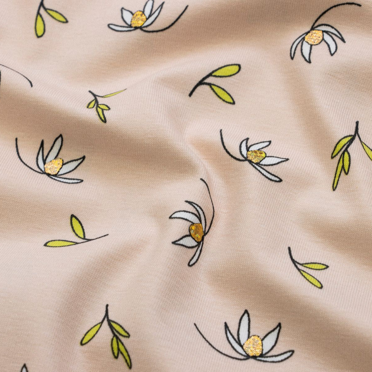 Jersey mit Metallic Foliendruck - kleine Blumenstengel - altpink