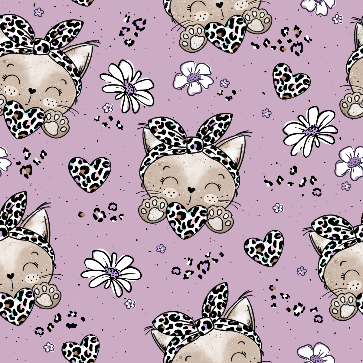 Eigenproduktion French Terry - KittyLoveFlower Katzengold-Design - helles Lila