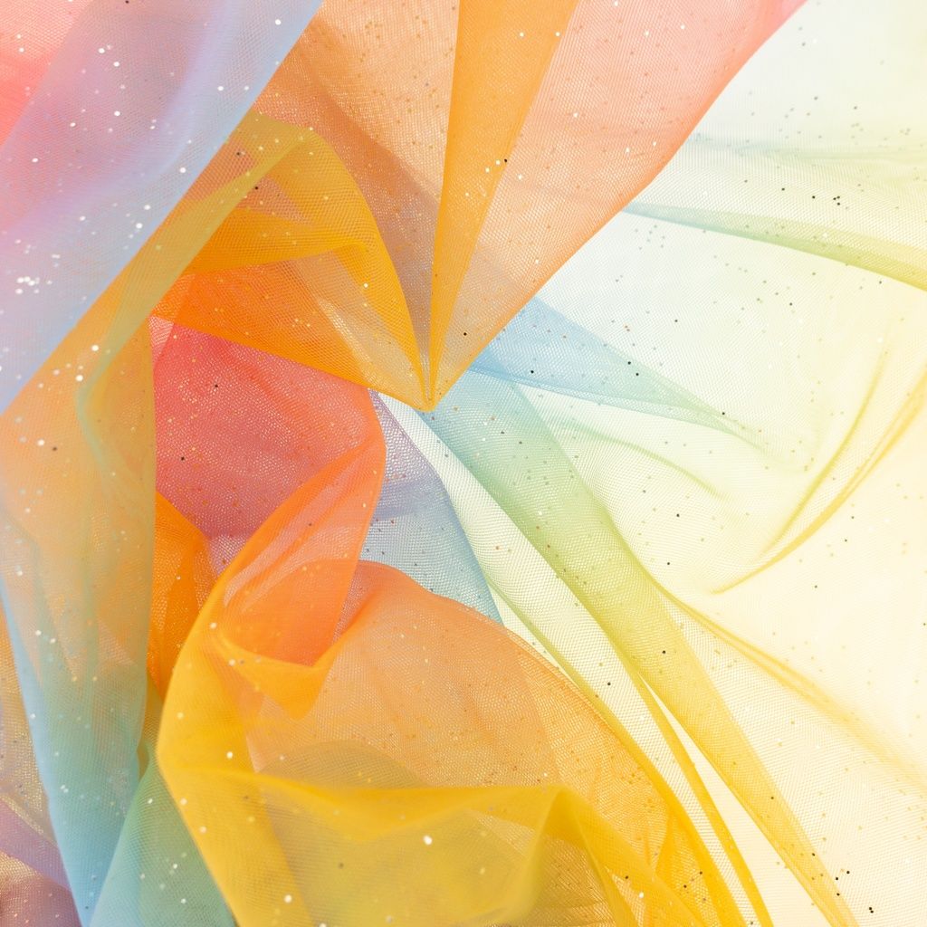 Regenbogen-Tüll mit Glitzer - breite Streifen - multicolor/orange