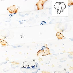 Webware Baumwolle Popeline Digitaldruck Mix Cloudy Snoozy - träumende Hasen auf Wolken - weiß