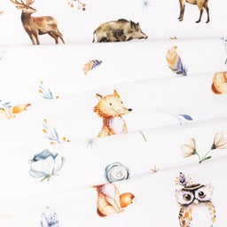 Webware Baumwolle Popeline Digitaldruck Mix Bluebell Snoozy - Rentiere - weiß