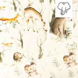 Jersey Digitaldruck Forest Friends Snoozy - Burunduk und Tannen - wollweiß