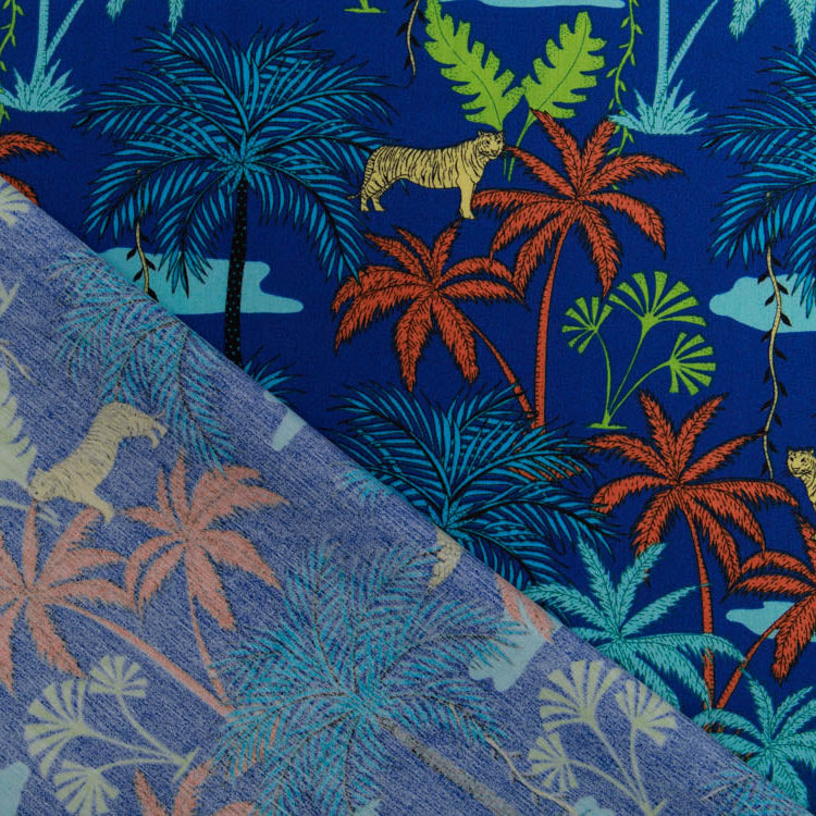 🌴Webware Baumwolle - Palmen und Tiger - blau