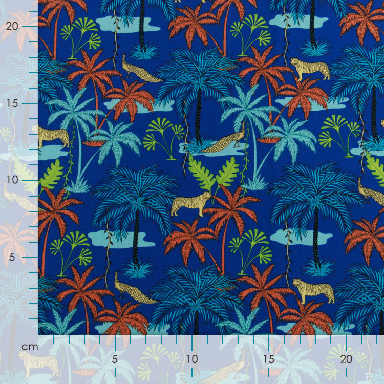 🌴Webware Baumwolle - Palmen und Tiger - blau