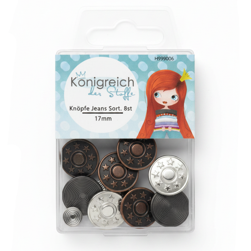 Jeansknöpfe 17mm 8 Stück - silberfarben-schwarz