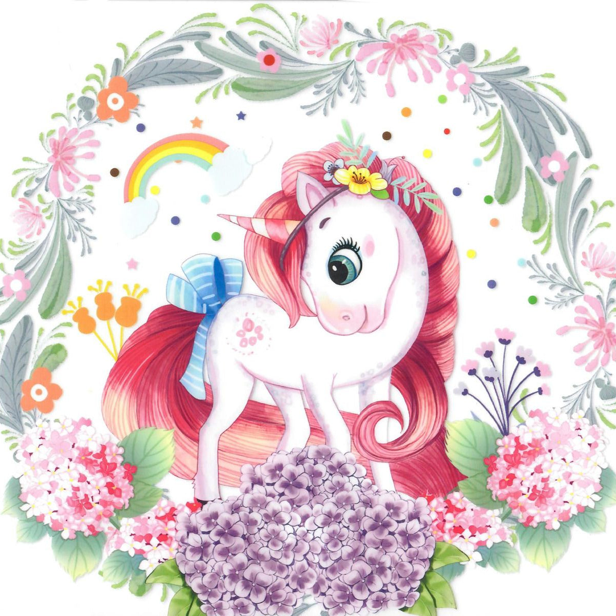 Transfer-Applikation zum Aufbügeln - verträumtes Einhorn im Blumenfeld