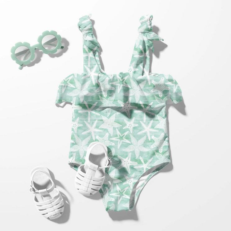 Swimwear Jersey Badestoff UV Protection UPF 50 Seesterne - mintgrün