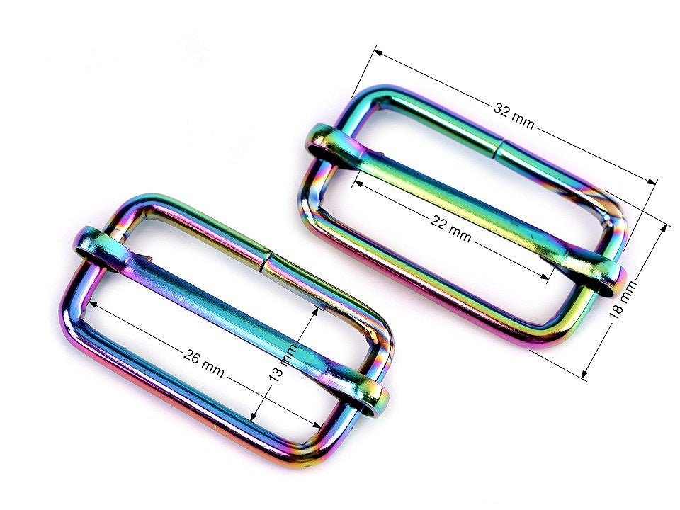 Leiterschnalle/Schieber für Tragbänder Metall Breite 26 mm 2 Stück - regenbogenfarbig