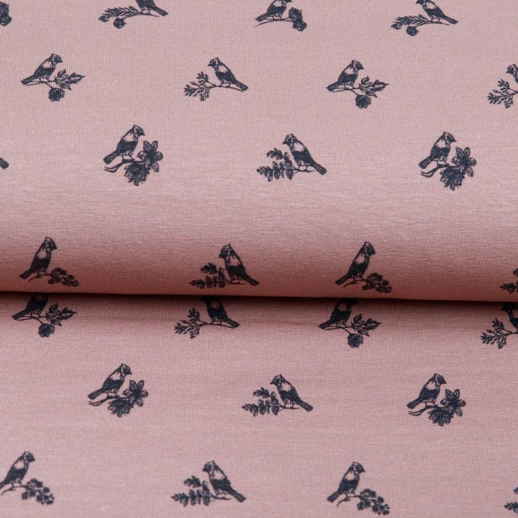 Jersey Swafing Twittering by Lila-Lotta - Vögel auf Ästen - altrosa