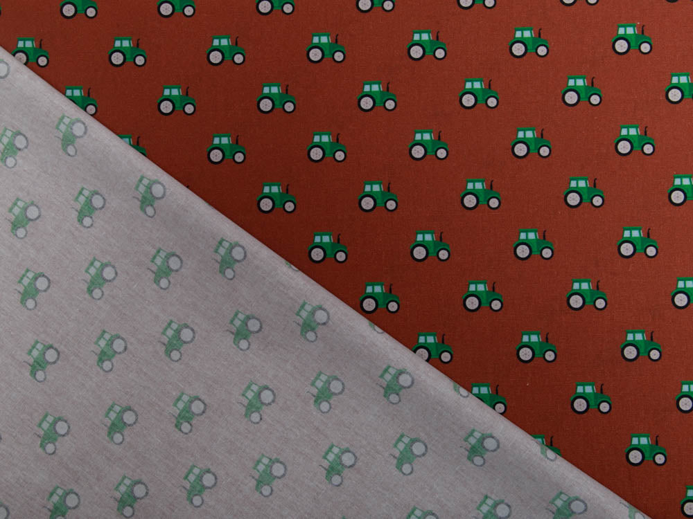Webware Baumwolle Swafing Happy Harvest - Traktoren - terrakotta