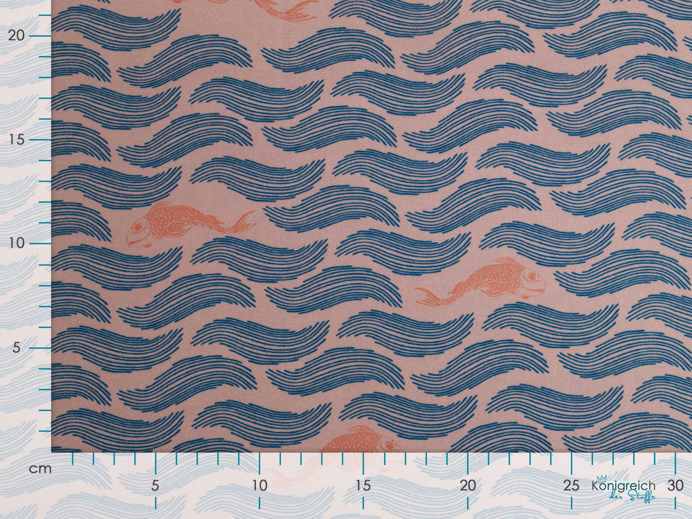 Leicht elastische Webware Baumwollsatin Sawfing - Fische - beige