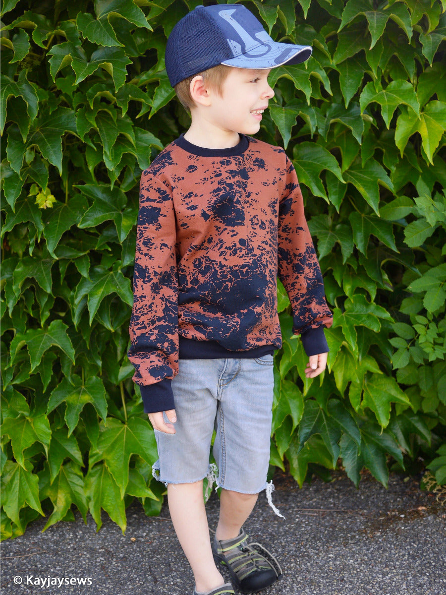 French Terry Swafing - Ola by Käselotti - abstraktes Muster - terracotta - dunkelblau