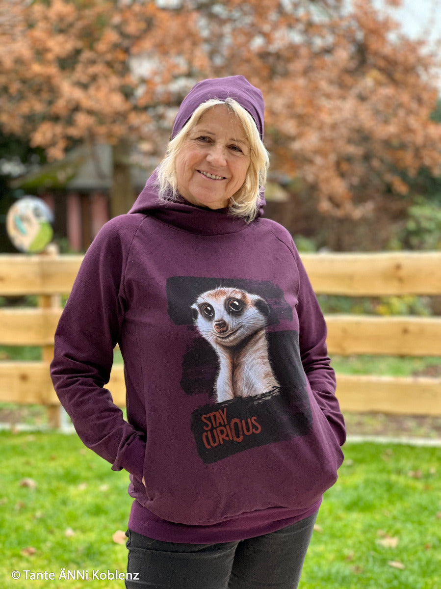 French Terry Swafing PANEL ca. 80 cm x 150 cm Stay Curious by Thorsten Berger - aubergine