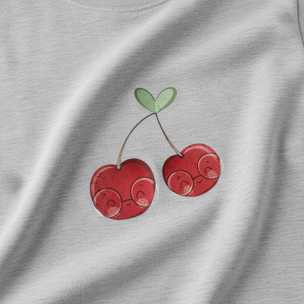 Transfer cerezas kawaii sobre tela jersey