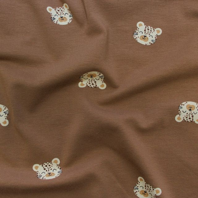 🐆Baumwolle Jersey Digitaldruck Stoff - Leoparden- Kamel