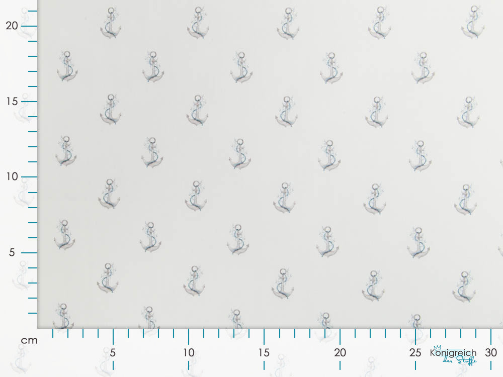 Webware Baumwolle Popeline Digitaldruck - verspielte Anker - wollweiß