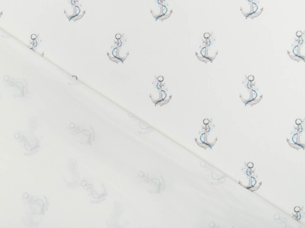 Webware Baumwolle Popeline Digitaldruck - verspielte Anker - wollweiß