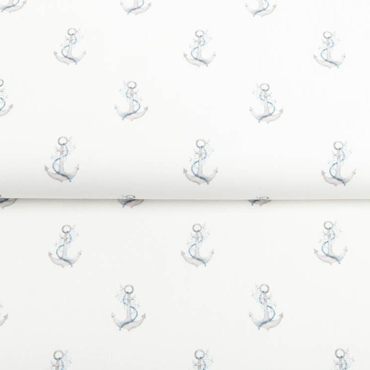 Webware Baumwolle Popeline Digitaldruck - verspielte Anker - wollweiß