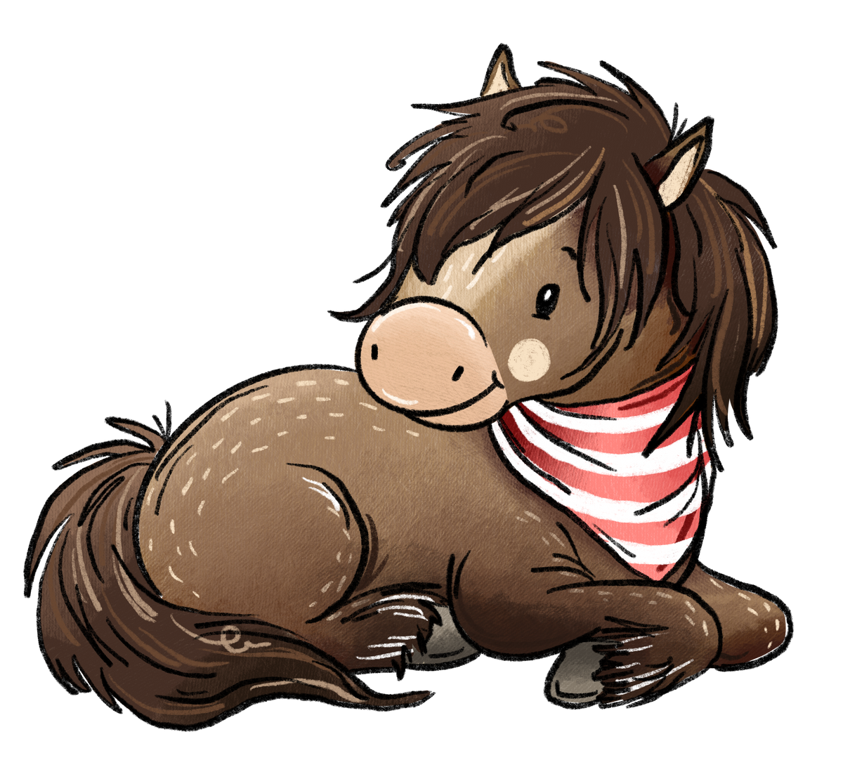 Bügelbild Applikation - Katzengold Design PferdeHorde - Dunkelbraunes Pony liegend