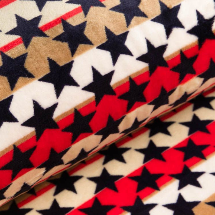 Wellnessfleece Double Face - Sterne auf Streifen - weiß/rot/braun