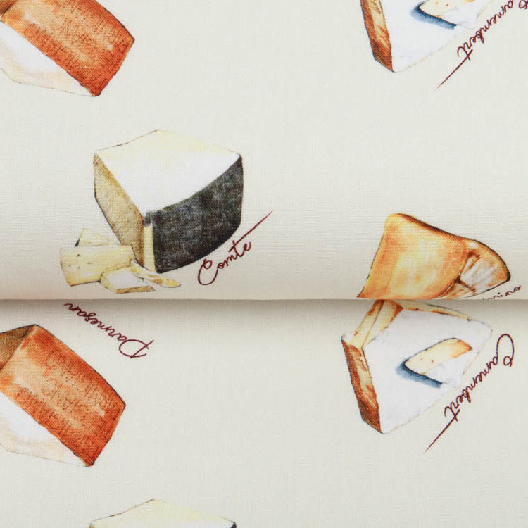 Webware Baumwolle Popeline - köstliche Käsesorten - natur