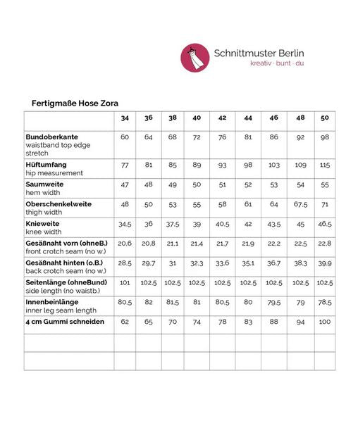 Papierschnittmuster Hose Zora