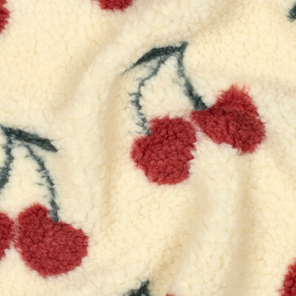 Sherpa Teddy Jacquard Stoff - Kirschen- ecru