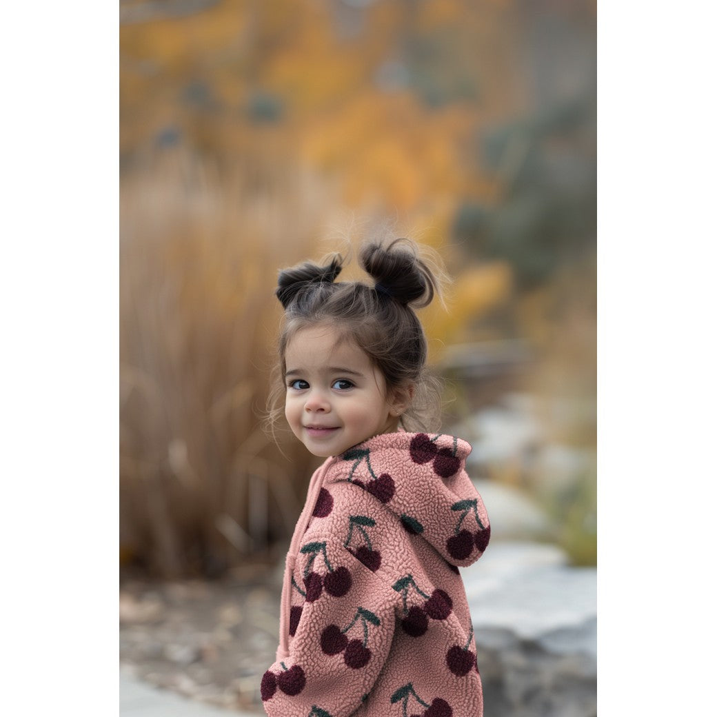 Sherpa Teddy Jacquard Stoff - Kirschen- ecru