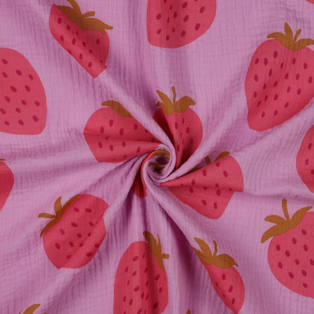 Musselin Baumwolle - Erdbeeren - pink