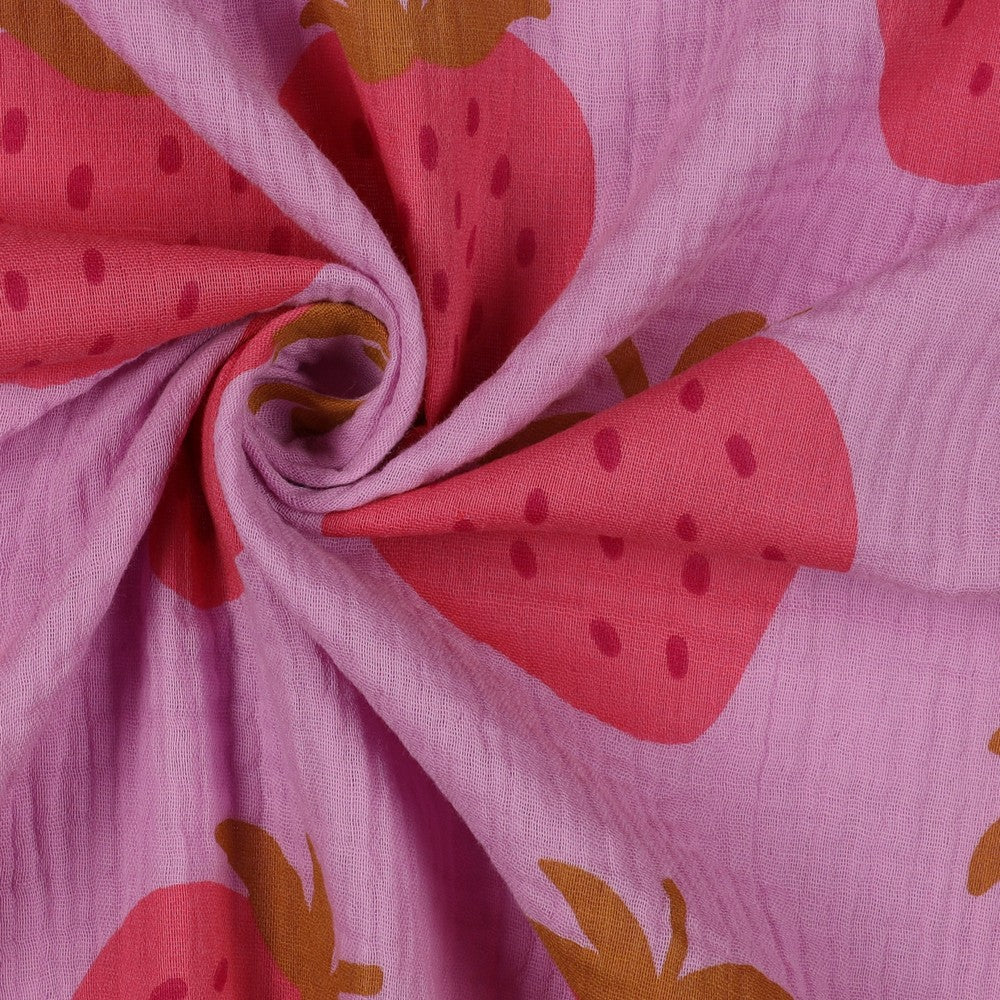 Musselin Baumwolle - Erdbeeren - pink