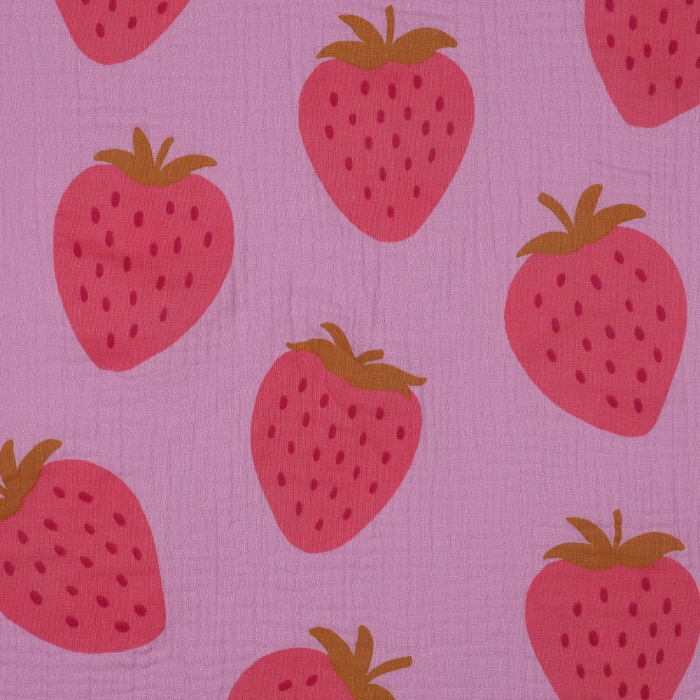 Musselin Baumwolle - Erdbeeren - pink
