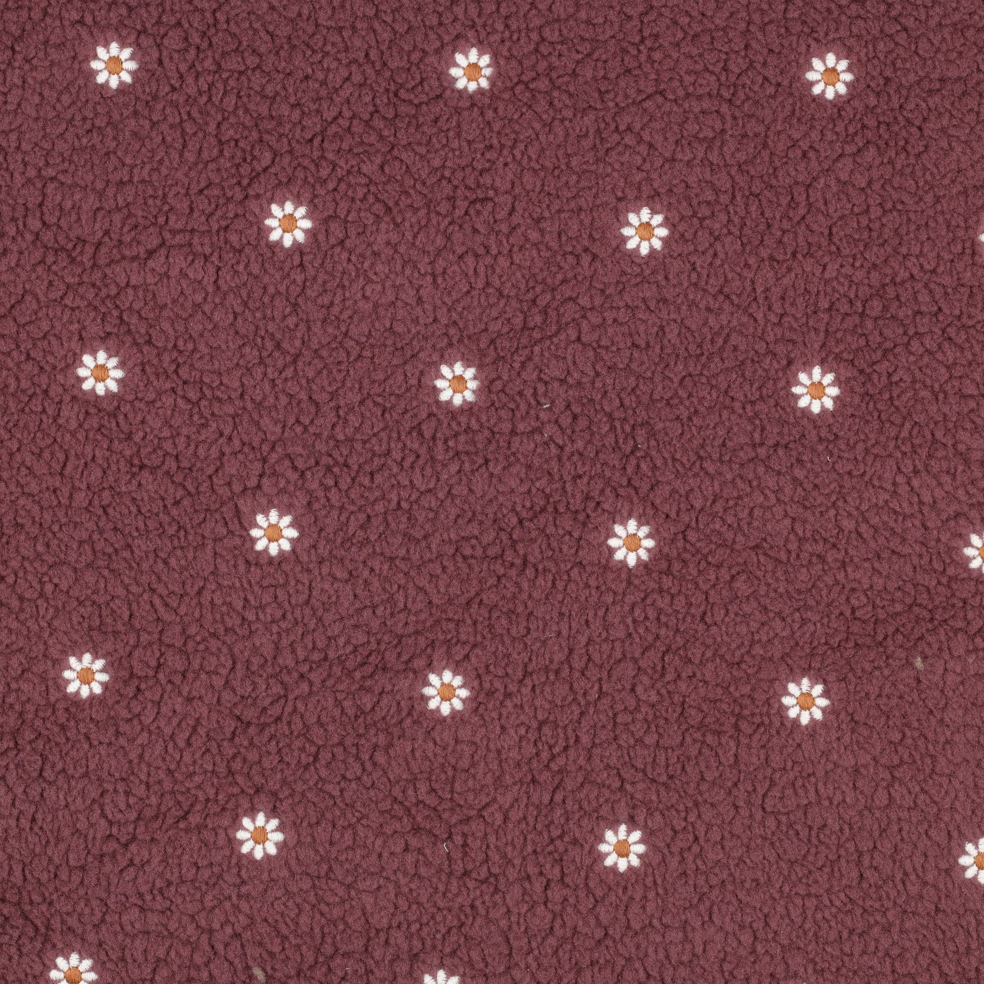 Sherpa Teddy Jacquard Stoff - gestickte Blümchen - mauve