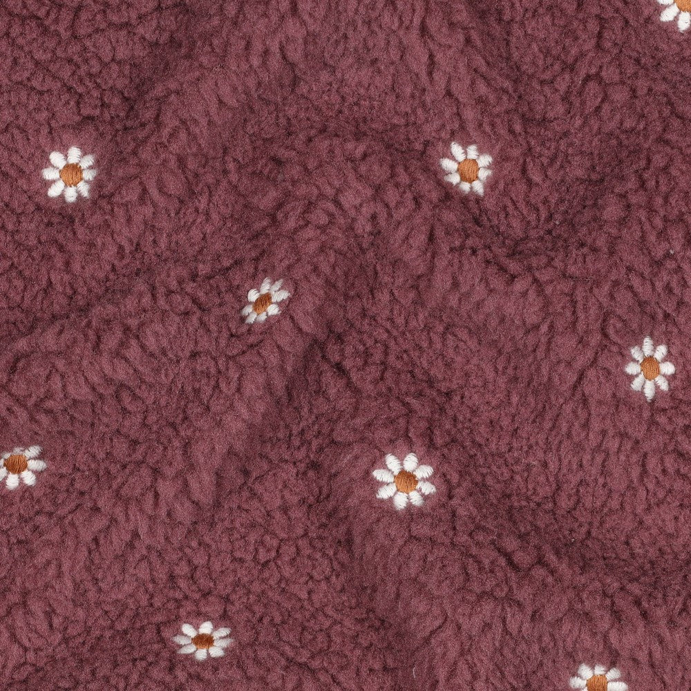Sherpa Teddy Jacquard Stoff - gestickte Blümchen - mauve