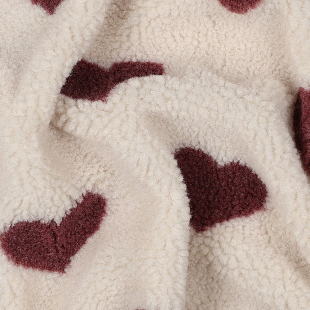 Sherpa Teddy Jacquard Stoff - Herzen - wollweiß