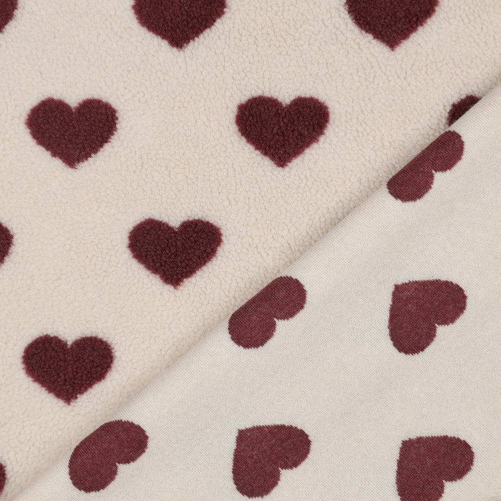 Sherpa Teddy Jacquard Stoff - Herzen - wollweiß