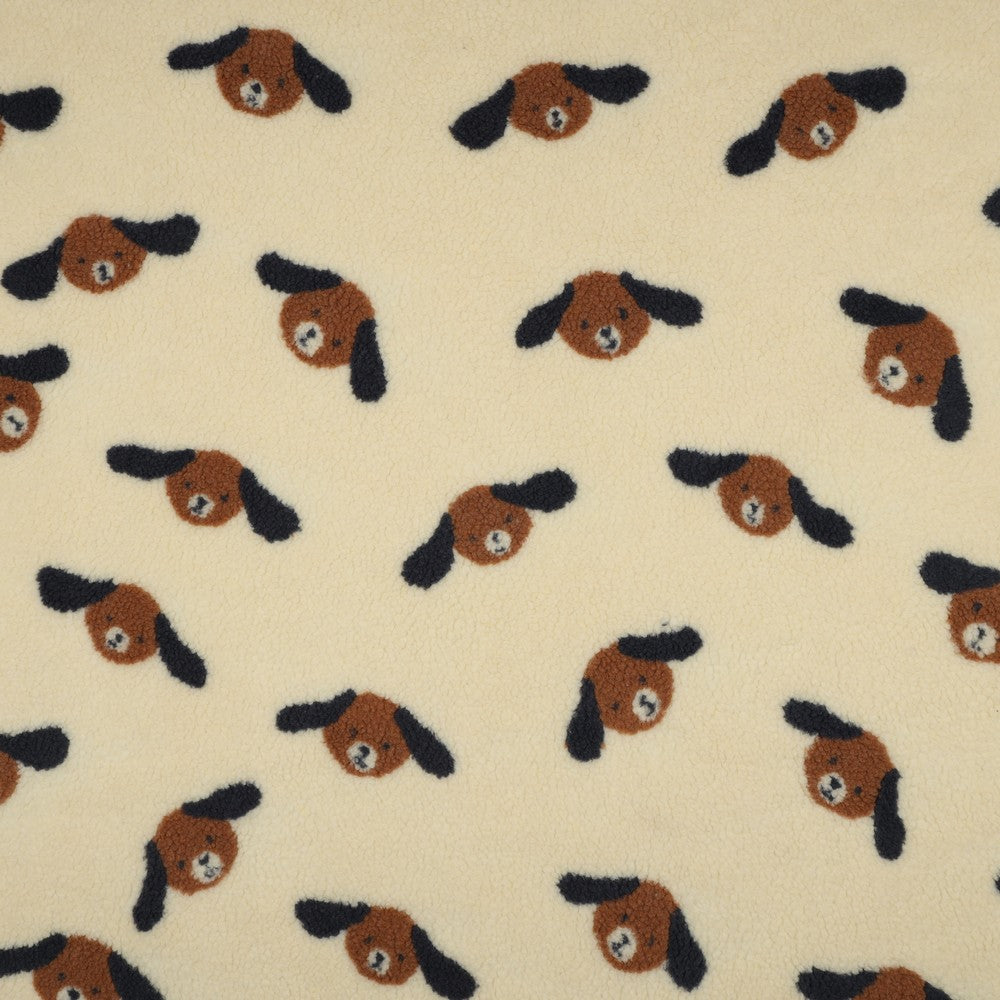 Sherpa Teddy Jacquard Stoff - Hunde - beige - braun