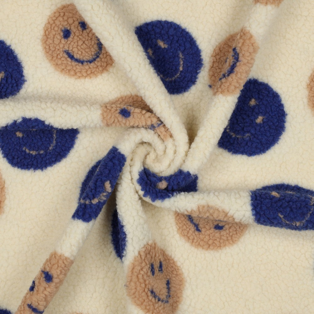 Sherpa Teddy Jacquard Stoff - Happy Faces