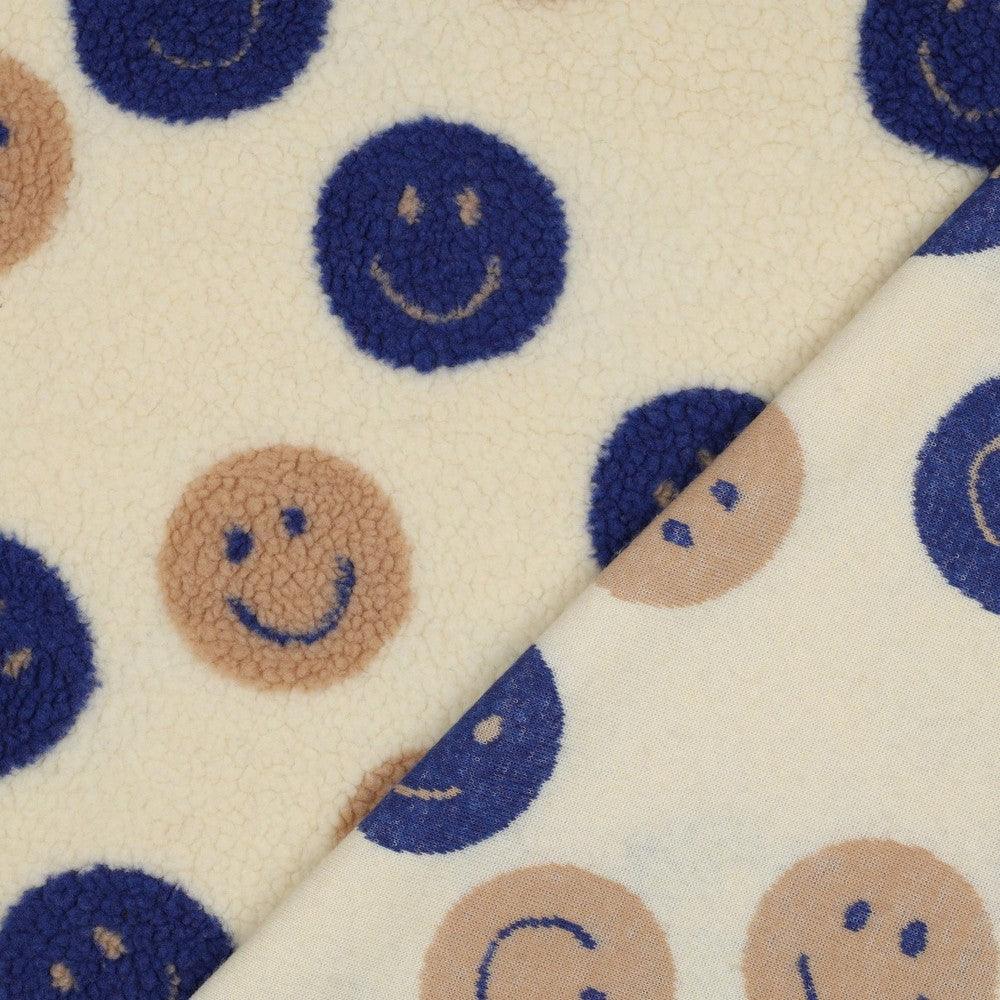 Sherpa Teddy Jacquard Stoff - Happy Faces
